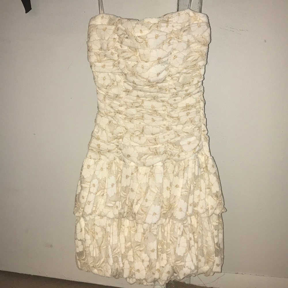 White & Gold Floral Lace Dress (S)